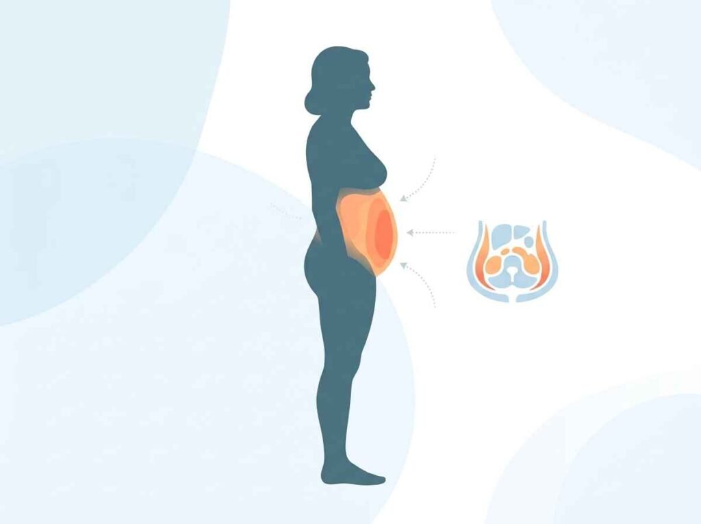 Diagram showing visceral belly fat accumulation 
in women over 40 due to hormonal changes